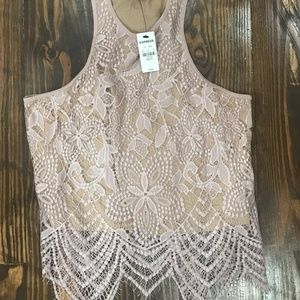 NWT EXPRESS Light Pink Nude Lace Tank Top XS
